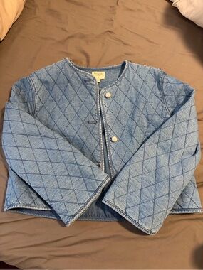 kate spade Quilted Light Blue Denim Kids Jacket with Pearl Buttons
